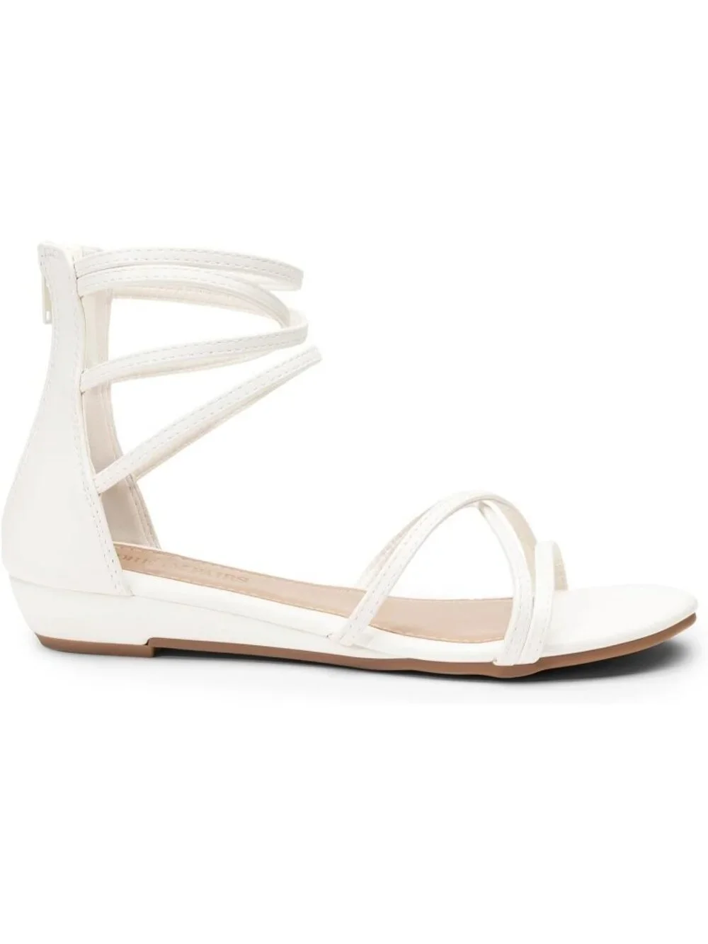 Women's White Pu Gladiator Flat Sandals Ankle Strap Comfortable Zip
